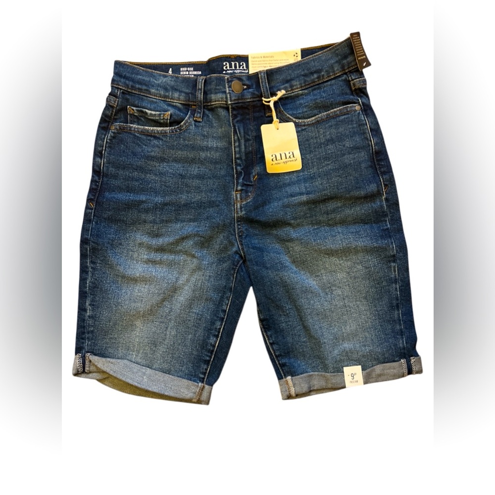 A.N.A. Women’s Denim Shorts Sz 4 Bermuda High-rise Stretch Comfort Fit 9”inseam